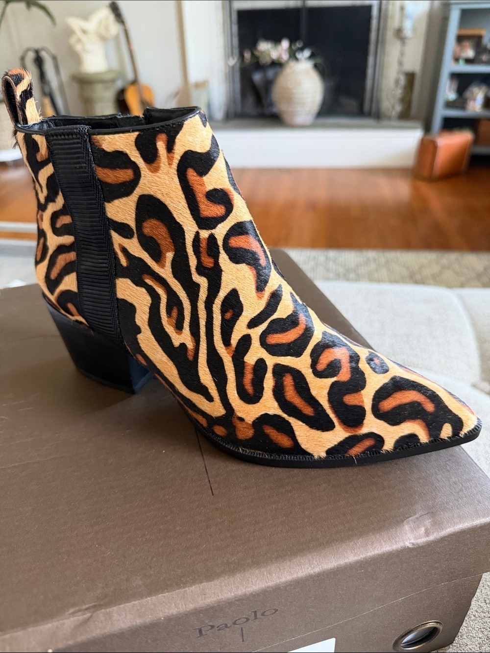 Linea Paolo Sevilla Leopard Calf Hair Western Ankle Boots 6.5 NIB